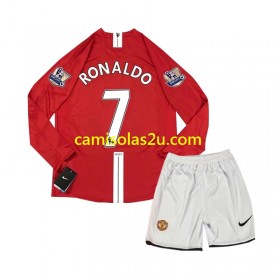Camisolas de futebol Manchester United Cristiano Ronaldo 7 2007 Retro Criança Equipamento Principal Manga Comprida